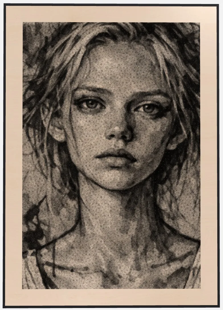Fadenbild IV — Portrait aus schwarzen Fäden, österreichischer Künstler